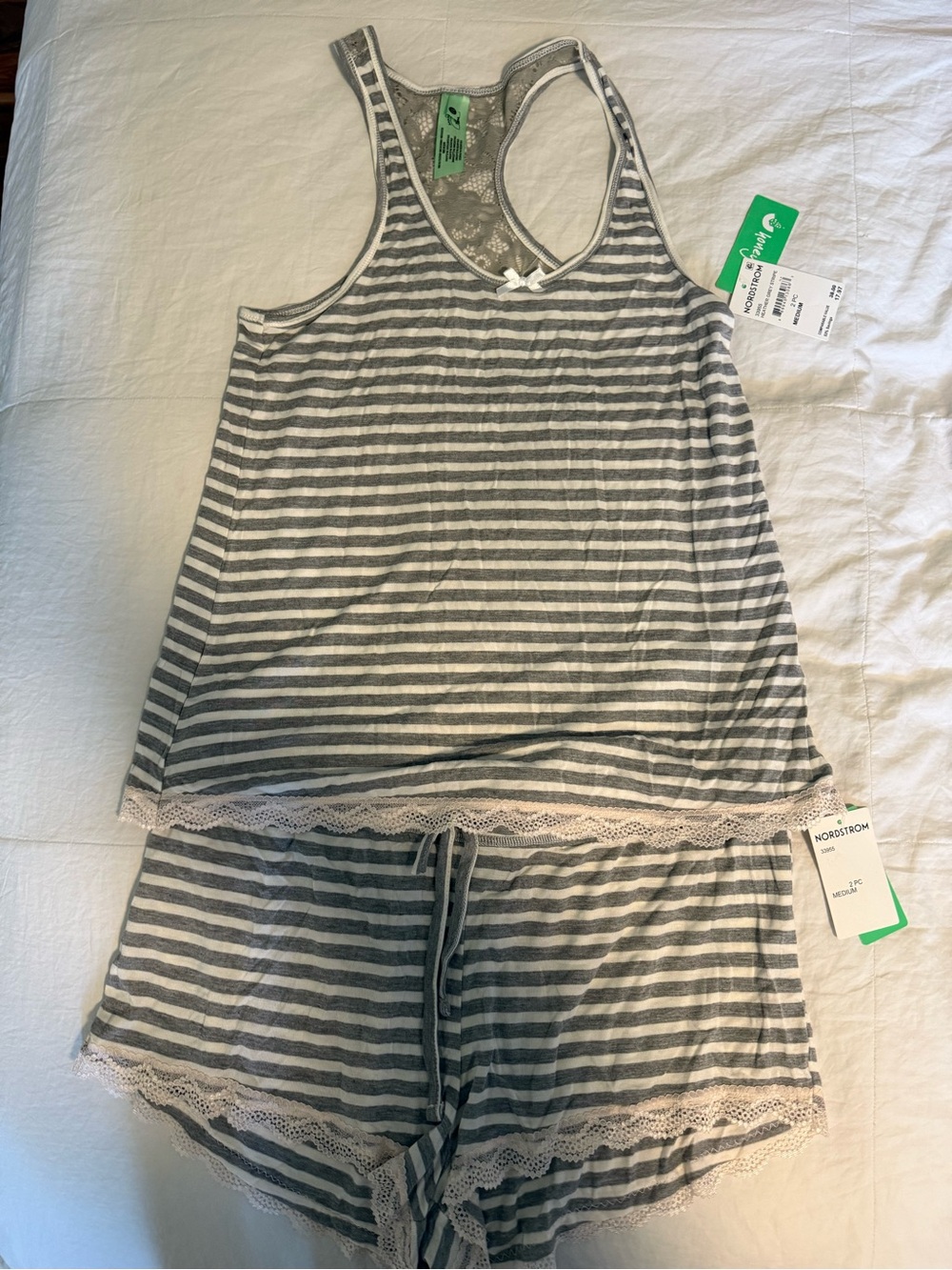 Nordstrom White and Gray Striped Lounge Tank & Shorts Set